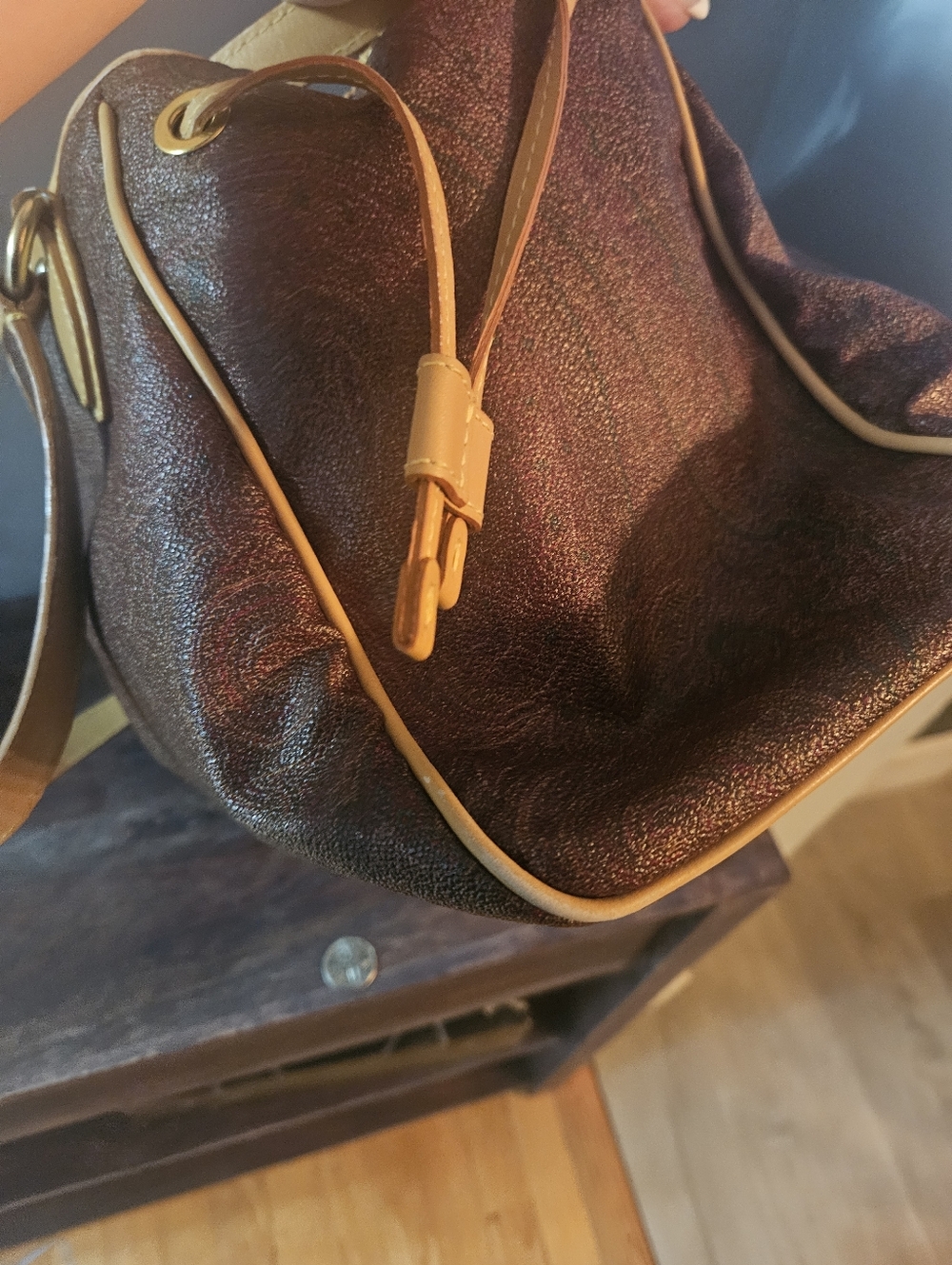 Etro Brown Paisley Leather Trim Shoulder Bag - Picture 8 of 12